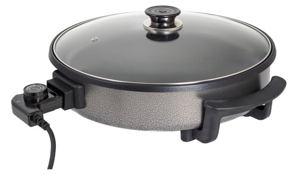 Tigaie electrica rotunda Floria ZLN4957, pizza grill, diametru 36 cm, 1500 W, capac sticla