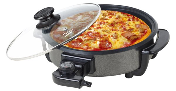 Tigaie electrica rotunda Floria ZLN4957, pizza grill, diametru 36 cm, 1500 W, capac sticla