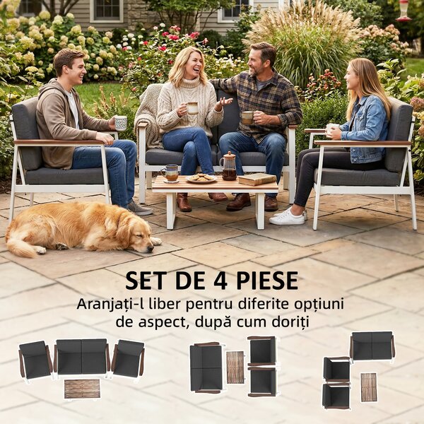 Outsunny Set Mobilier Grădină 4 Persoane: 2 Fotolii, Canapea, Măsuță | Aosom Romania