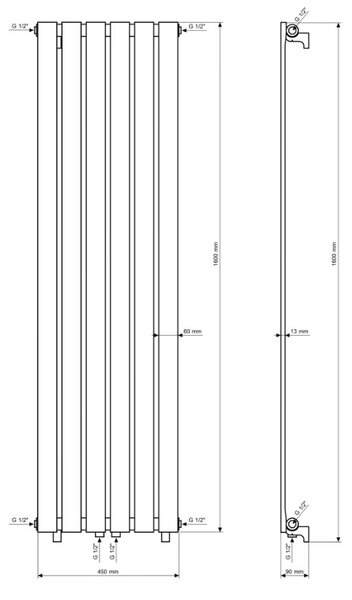 Gamma Vertical, radiator 450x1600 mm, 776 W, alb mat, GMA-VERT-16045-WH
