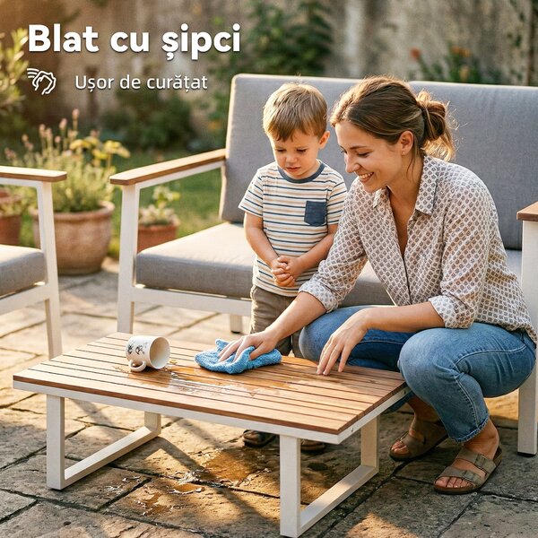 Outsunny Set Mobilier Grădină 4 Persoane: 2 Fotolii, Canapea, Măsuță | Aosom Romania