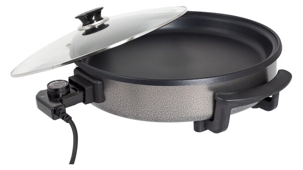 Tigaie electrica rotunda Floria ZLN4957, pizza grill, diametru 36 cm, 1500 W, capac sticla