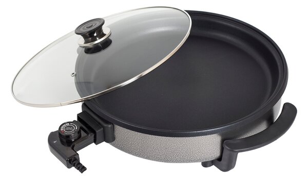 Tigaie electrica rotunda Floria ZLN4957, pizza grill, diametru 36 cm, 1500 W, capac sticla