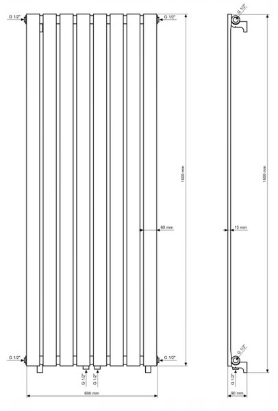 Gamma Vertical, radiator 600x1600 mm, 1036 W, alb mat, GMA-VERT-16060-WH