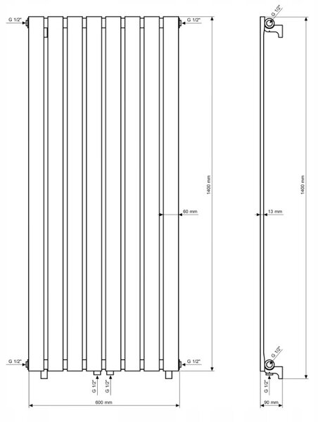 Gamma Vertical, radiator 600x1400 mm, 916 W, alb mat, GMA-VERT-14060-WH