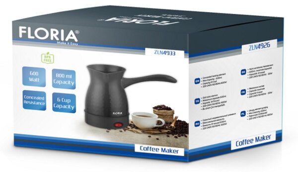 Ibric electric Floria ZLN4933 Negru, putere 600W, capacitate 600 ml, 6 cesti, Negru