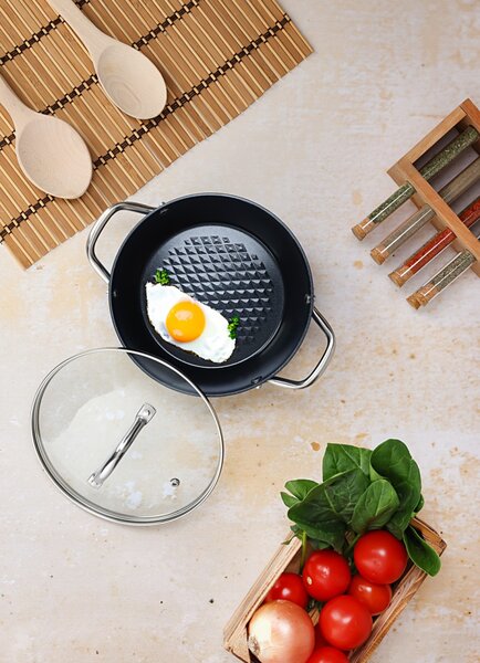Oala cu capac Zilan ZLN9600 diamond, cu baza de inductie, ceramica si inox, usor de spalat, 20 cm,2.1L