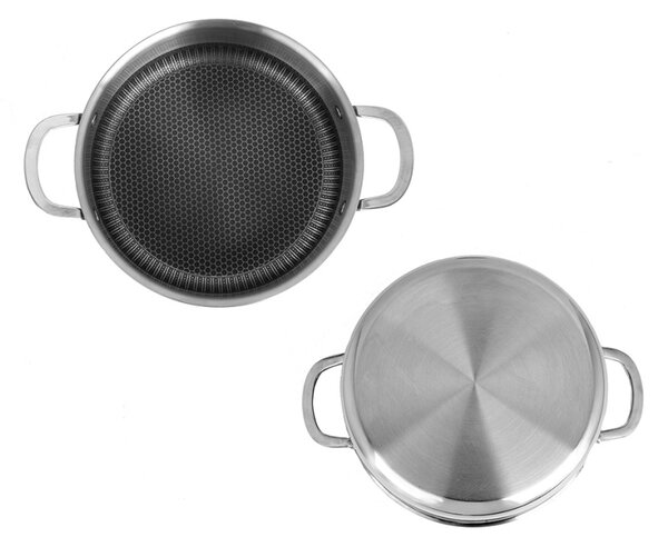 Oala Zilan ZLN9648 cu capac, tri-ply, inox, antiaderent, protectie la zgarieturi, usor de spalat, 24 cm,4.3L