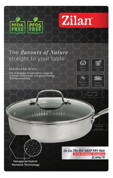 Tigaie inalta Zilan ZLN9679 cu capac tri-ply, inox, antiaderent, protectie la zgarieturi, usor de spalat, 26 cm ,3.2L