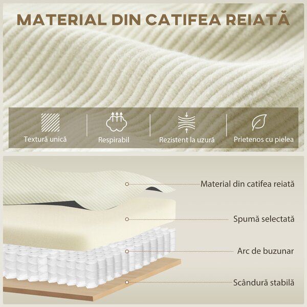 Canapea HOMCOM catifea crem, 3 locuri | Aosom Romania