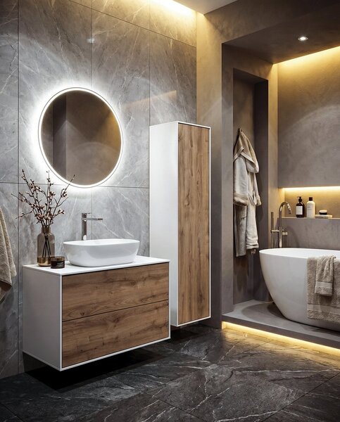Aqualine Aqualine, Mobilier lavoar ZANYA 60x50x46cm, alb mat/stejar Emporio, ZA260