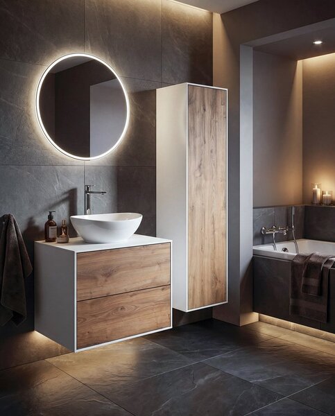 Aqualine Aqualine, Mobilier lavoar ZANYA 60x50x46cm, alb mat/stejar Emporio, ZA260