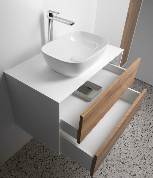 Aqualine Aqualine, Mobilier lavoar ZANYA 80x50x46cm, alb mat/stejar Emporio, ZA280
