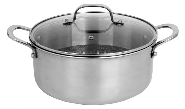 Oala Zilan ZLN9648 cu capac, tri-ply, inox, antiaderent, protectie la zgarieturi, usor de spalat, 24 cm,4.3L