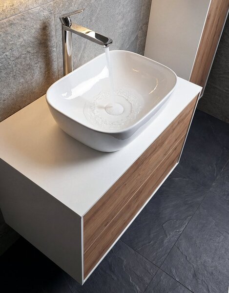 Aqualine Aqualine, Mobilier lavoar ZANYA 80x50x46cm, alb mat/stejar Emporio, ZA280
