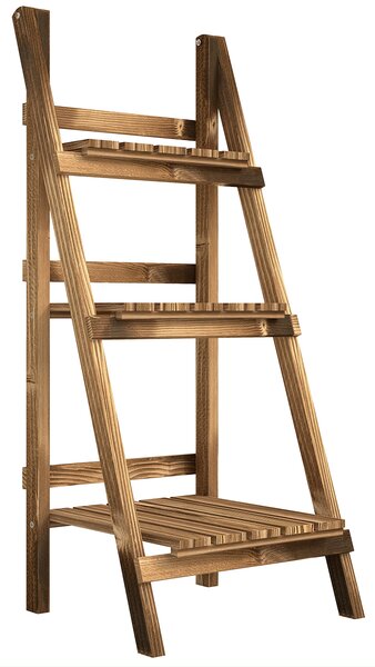 Outsunny Suport pentru Plante Pliabil, Jardinieră cu 3 Niveluri, Raft de Exterior pentru Plante, 40x37x93 cm, Lemn Natural | Aosom Romania