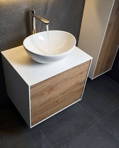 Aqualine Aqualine, Mobilier lavoar ZANYA 60x50x46cm, alb mat/stejar Emporio, ZA260