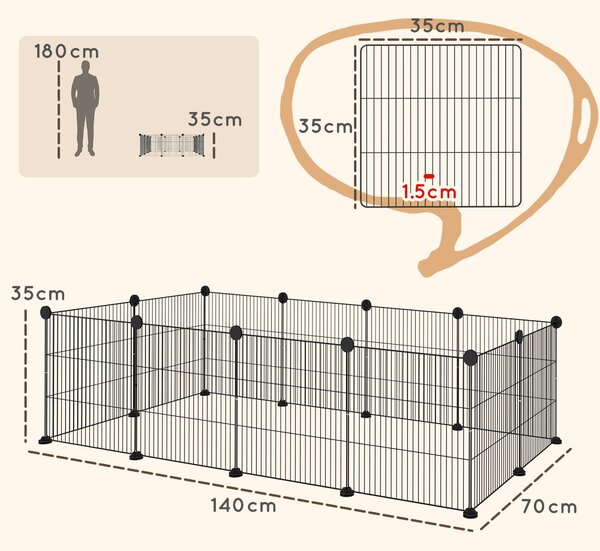 PawHut Țarc Modular pentru Animale de Companie de Talie Mică cu Panouri și Accesorii, 140x70x35 cm, Negru | Aosom Romania