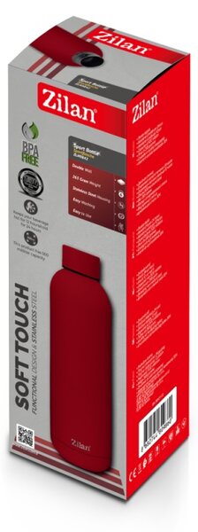 Termos Zilan ZLN9842 tip sticla sport, capacitate 500ml, interior din inox, pereti dublii, rosu