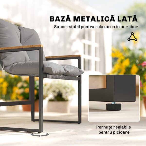 Outsunny Set Bistro pentru 2 Persoane, Set din 3 Piese pentru Grădină cu Cadrul din Metal și Perne Groase | Aosom Romania