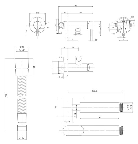 Sapho Minimal, baterie încastrată cu bideu duș, oțel, MI540