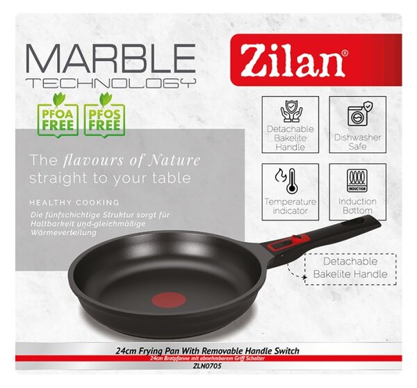Tigaie Zilan ZLN0705 cu strat inductie, 24 cm, invelis non-aderent, maner detasabil