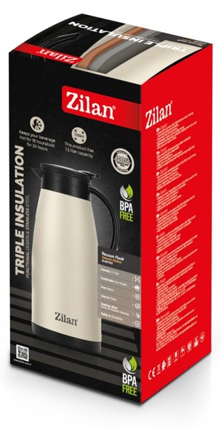 Termos Zilan ZLN0783 crem din inox, capacitate 1.5L, metine rece pana la 24 ore si cald pana la 18 ore