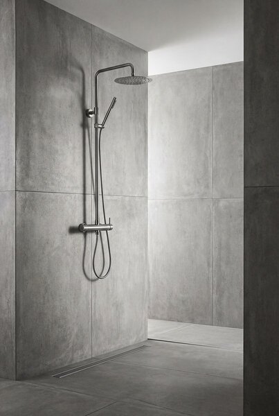 Sapho Minimal, coloană de duș cu manetă și baterie, cap rotund, oțel, MI139