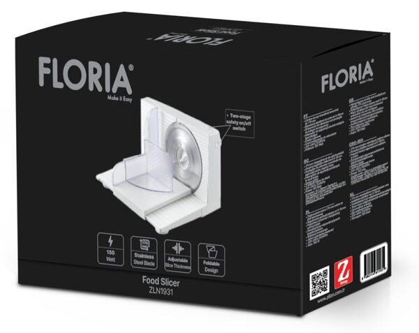 Feliator electric Floria ZLN1931 pentru alimente, 150W, lama detasabila otel inoxidabil 170mm, ajustare taiere intre 0 si 15mm