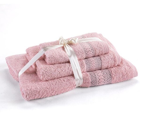 Set de prosoape şi prosop de baie frotir BERGER roz somon 3 buc