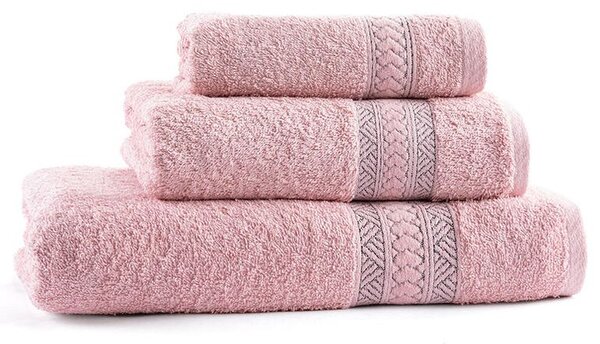 Set de prosoape şi prosop de baie frotir BERGER roz somon 3 buc