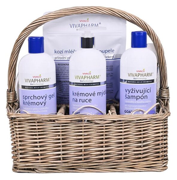 Coș cadou din răchită cu produse cosmetice din lapte de capră