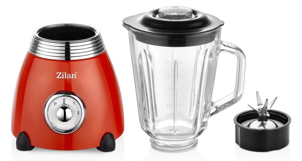 Blender RETRO Zilan ZLN7057 Rosu, capacitate 1.5 L, putere 500W, lame din otel