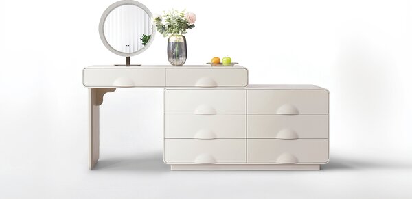 Măsuță Toaletă T636-8 Albă Extensibilă cu 3 culori LED și Oglindă