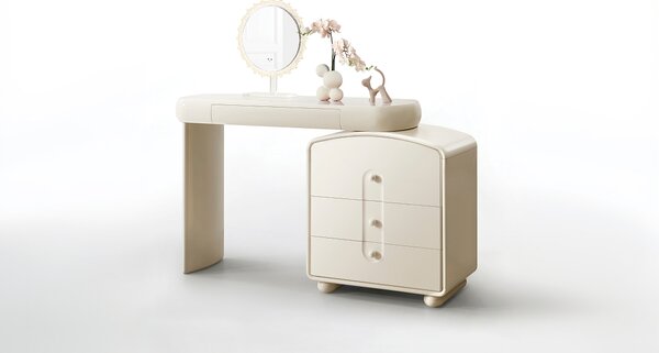 Măsuță Toaletă T638-4 Galbenă-Crem Extensibilă cu 3 culori LED și Oglindă