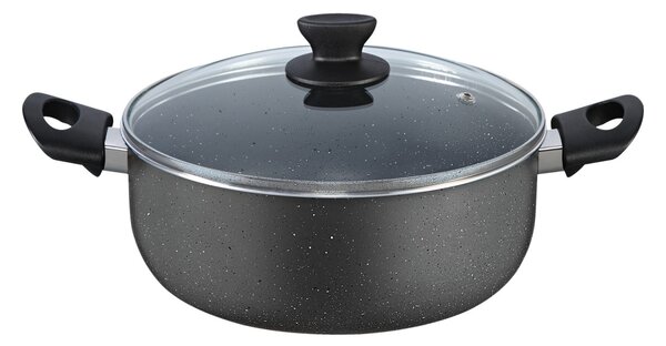 Cratita aluminiu ZILAN ZLN1983 - 24cm, 3L, capac sticla, interior granit/teflon