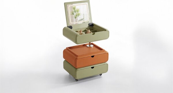 Măsuță Toaletă Ajustabilă pe Înălțime T680-3 Verde / Portocalie Extensibilă cu 3 culori LED și Oglindă Reglabilă