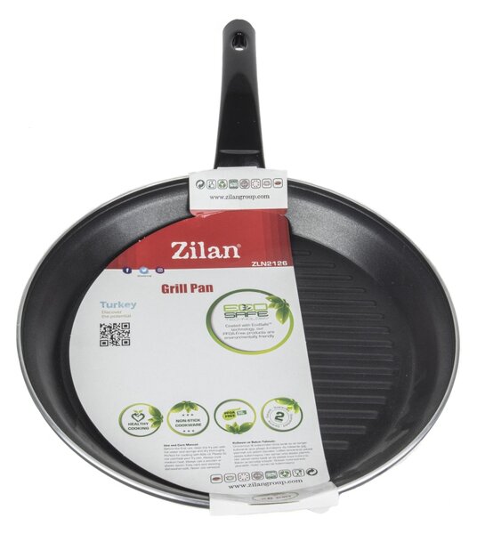 Tigaie grill ZILAN ZLN2126 - 28cm, aluminiu, interior PTFE/teflon, maner ebonita, neagra