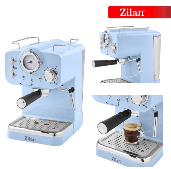 Espressor manual ZILAN ZLN2861 Retro Albastru - 15 Bar, 1.25L, 1100W