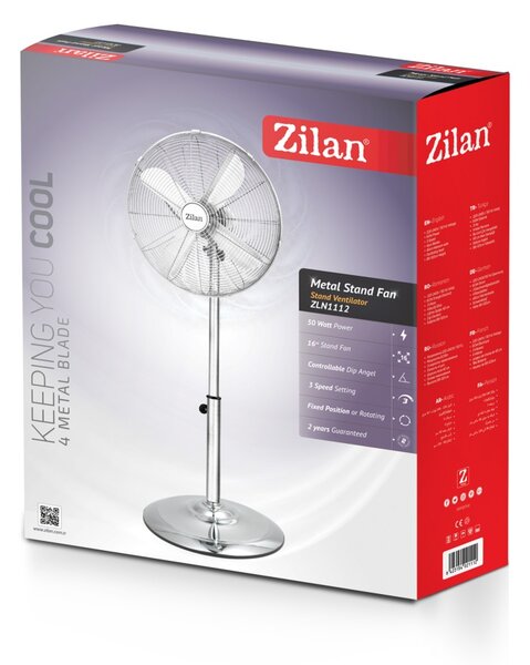 Ventilator inox cu picior ZILAN ZLN1112 - 50W, 3 trepte, inaltime 88-120cm