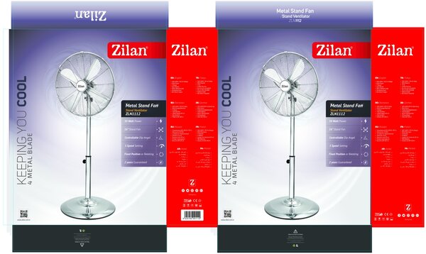 Ventilator inox cu picior ZILAN ZLN1112 - 50W, 3 trepte, inaltime 88-120cm
