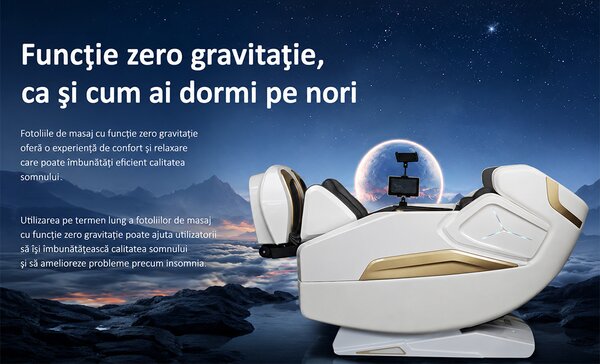 Fotoliu de masaj A013 Alb / maro, Bluetooth, Zero Gravity, ecran LCD
