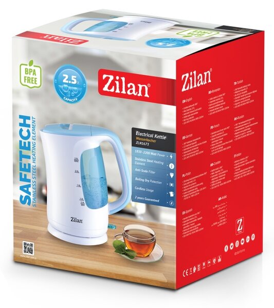 Fierbator electric ZILAN ZLN1673 - 2200W, 2.5L, filtru anticalcar, albastru