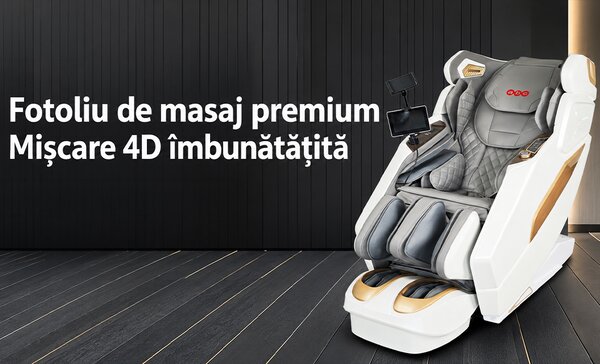 Fotoliu de masaj A013 Alb / maro, Bluetooth, Zero Gravity, ecran LCD