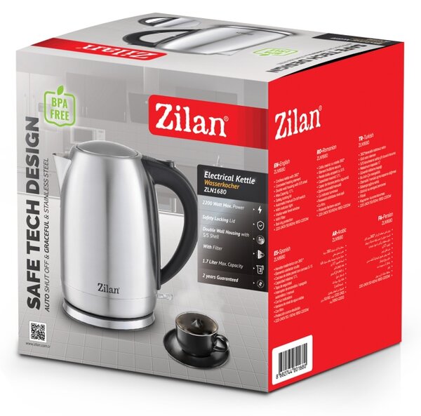 Fierbator electric inox ZILAN ZLN1680 - 2200W, 1.7L, filtru, capac blocare