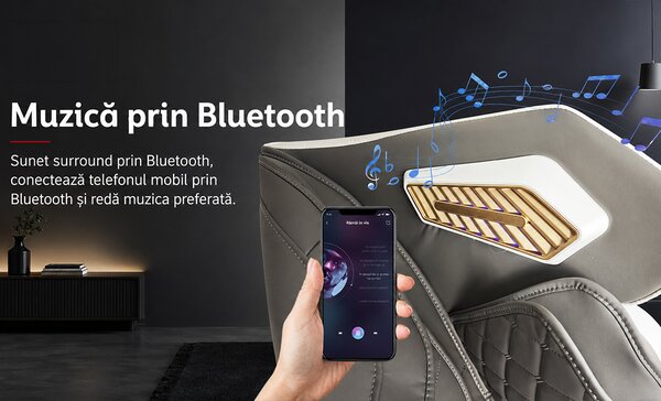 Fotoliu de masaj A013 Alb / maro, Bluetooth, Zero Gravity, ecran LCD