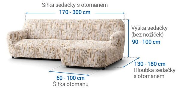 Huse bielastice UNIVERSO NOU bej cu dungi canapea cu otoman dreapta (l. 170 - 300 cm)