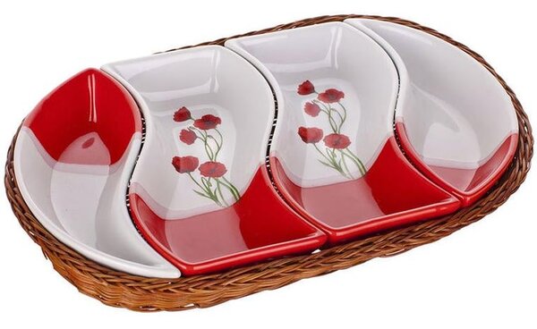 Bol din ceramică pentru servire 4 piese ovale Maci, BANQUET