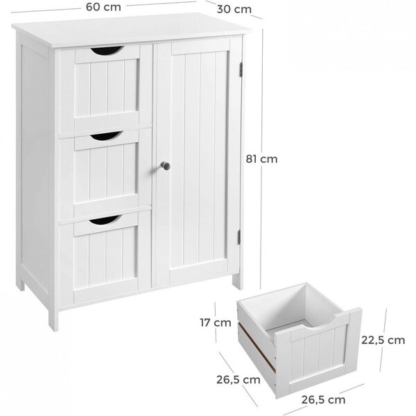 Dulap baie cu 3 sertare, 60x30x81cm, alb