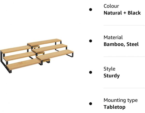Set de 2 bucăți suport condimente din bambus, 3 niveluri, negru 32x24x11/9cm